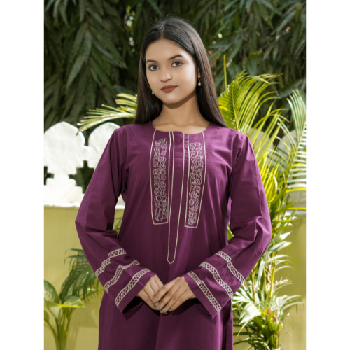 ZOYA Wine Hand Embroidered Cotton Kurta Set
