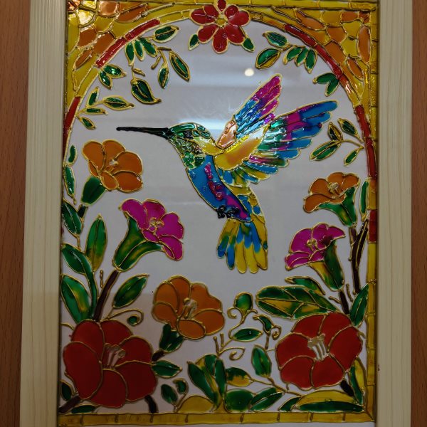 Colorful Hummingbird Floral Framed Decorative Artwork