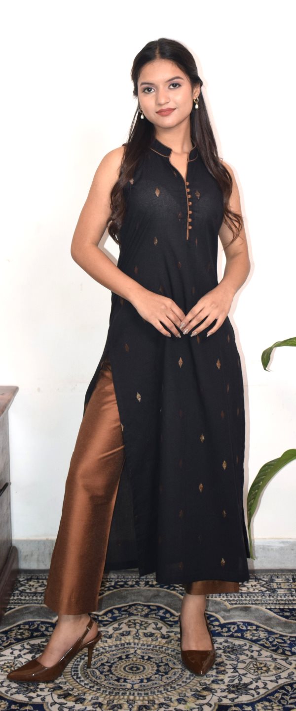 NOA Black & Copper Handwoven Cotton Suit (Set of 3)